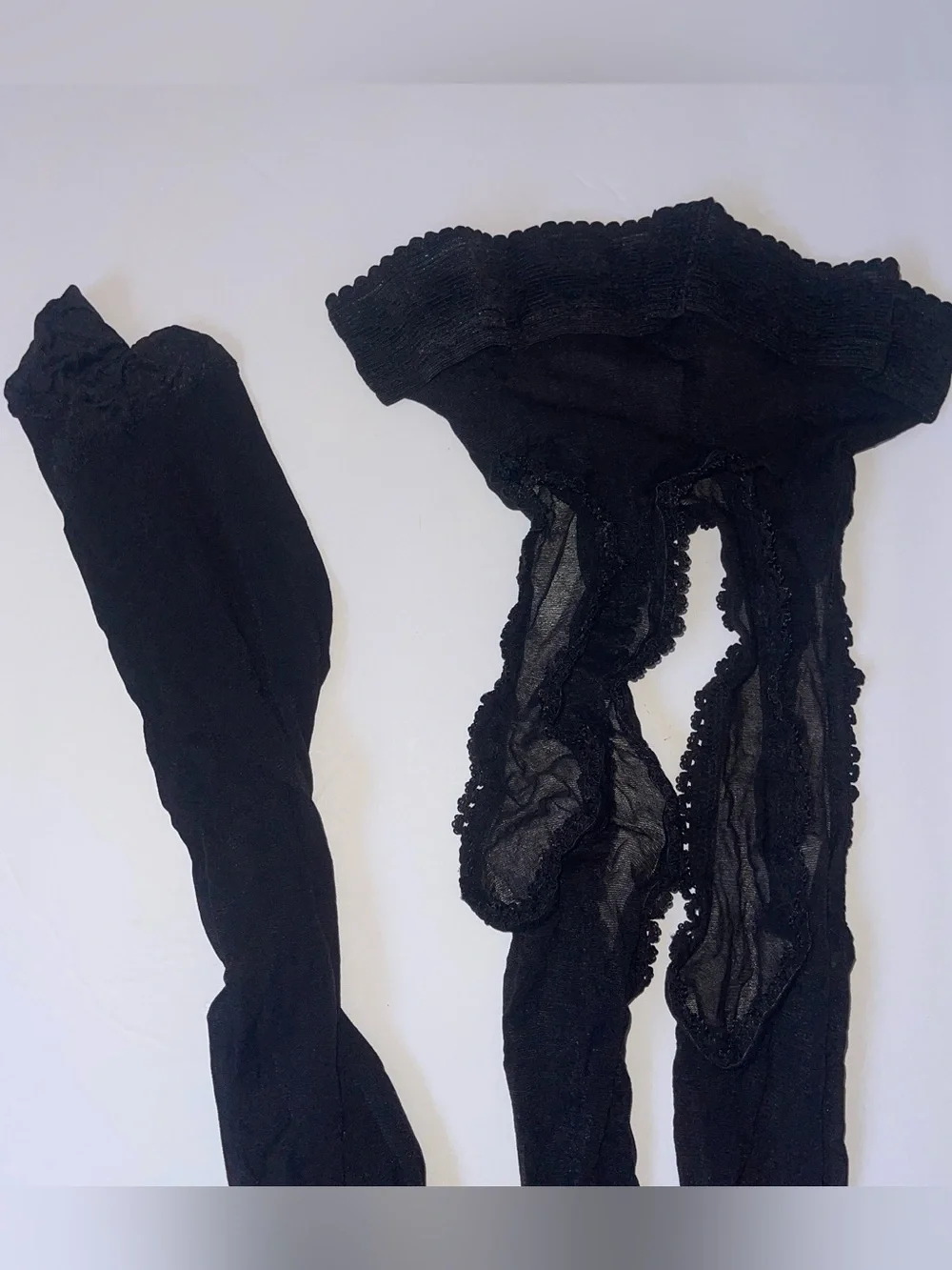 Lot of 3 Sexy Black Textured Lace Fishnet Thigh Hi Stockings Tights NWOT